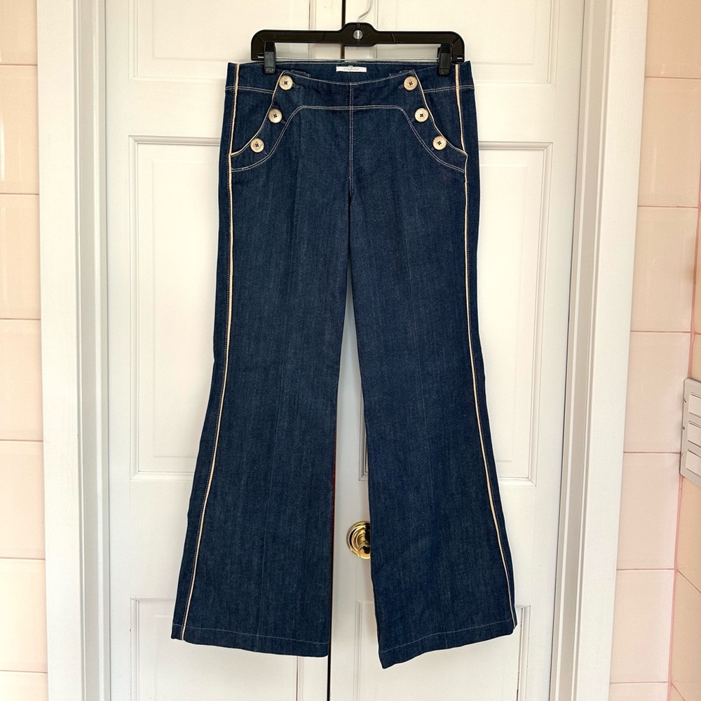 7 For All Mankind Flared Denim Pants with Button Detail